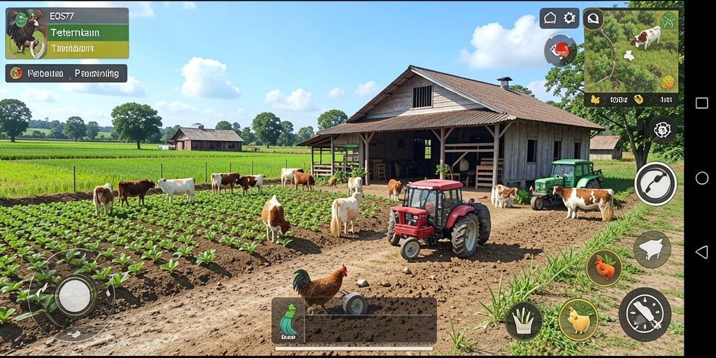 Gameplay seru di ladang dengan berbagai tanaman dan hewan ternak.