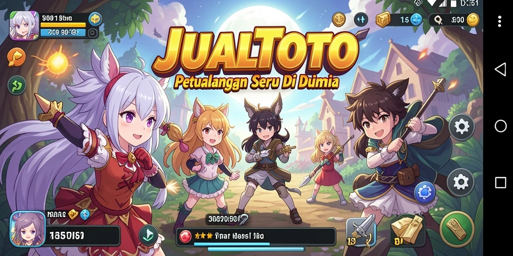 Screenshot gameplay JUALTOTO menampilkan karakter anime yang beraksi di arena.