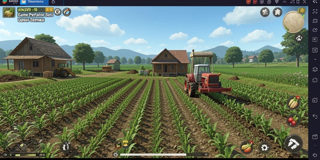 Screenshot gameplay KNO89 menampilkan aktivitas pertanian yang menarik.