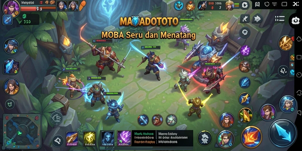 Tampilan gameplay seru dalam MANADOTOTO dengan karakter yang beraksi di arena.
